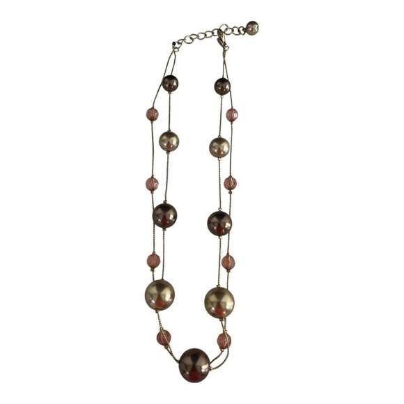 VTG RMN Beaded Necklace – Two-Strand Design with Large Pearl-Style and Pink Bead - Picture 2 of 4